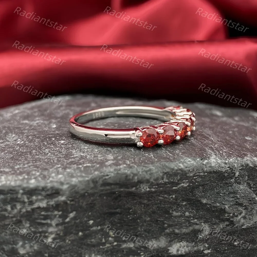 NEW Certified 3mm Garnet Moissanite 7 Stone Half Eternity Band Ring